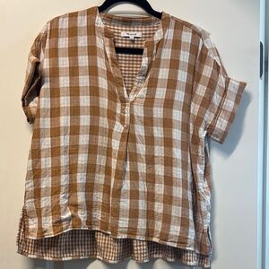 Madewell Brown and White Checkered Blouse